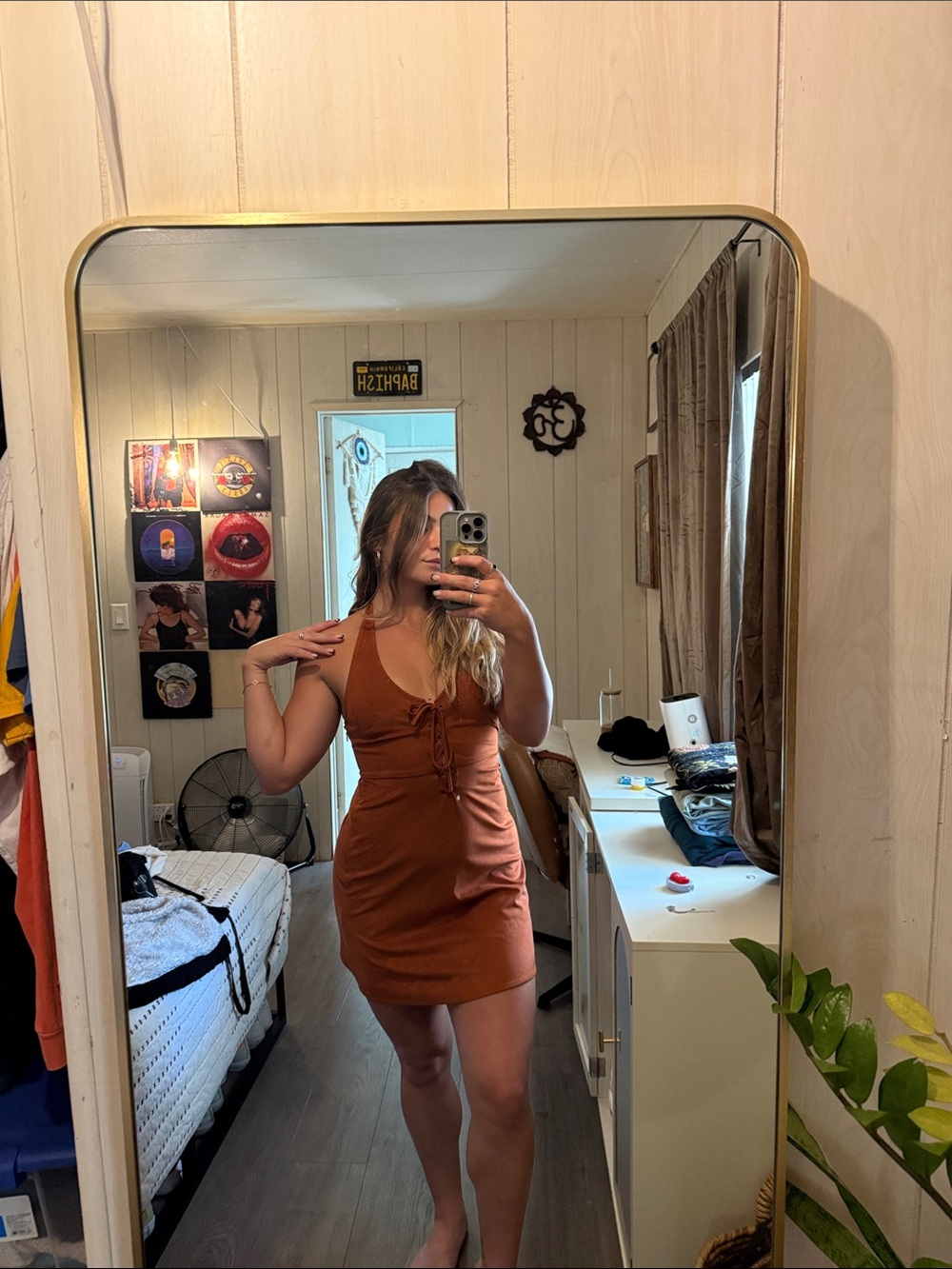 Rust Halter Boho Dress with Front Tie